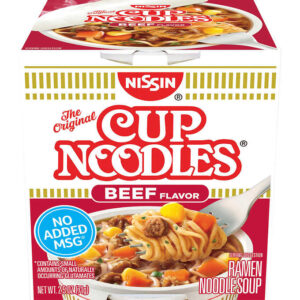 Nissin Cup Noodles Flavored Soup, Beef, 2.5 oz, 24 ct