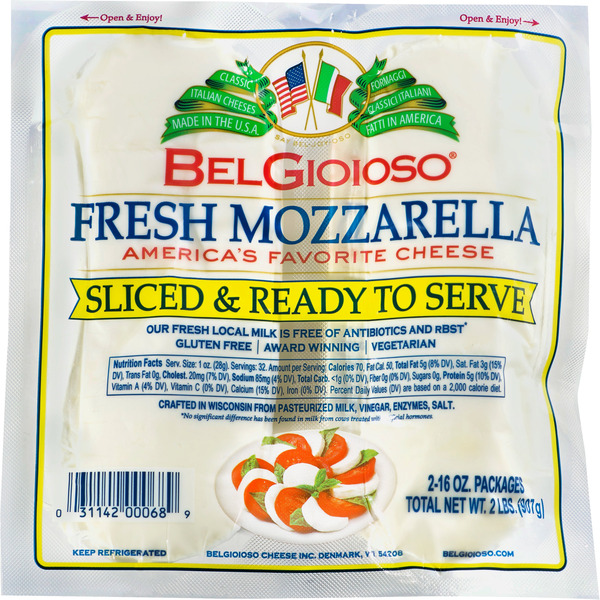 BelGioioso Fresh Mozzarella Cheese Slices 16 oz 2 ct - Alaska Grocery Co BelGioioso Fresh Mozzarella Cheese Slices, 16 oz, 2 ct