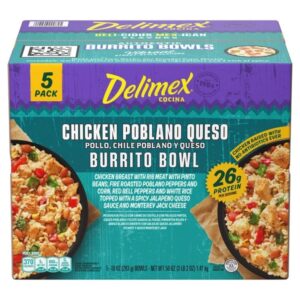 Delimex Cocina Burrito Bowl, Chicken Poblano Queso, 10 oz, 5 ct