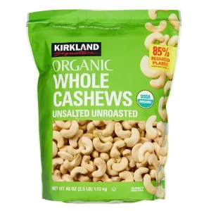 Kirkland Signature Organic Whole Cashews, Unsalted, Unroasted, 40 oz