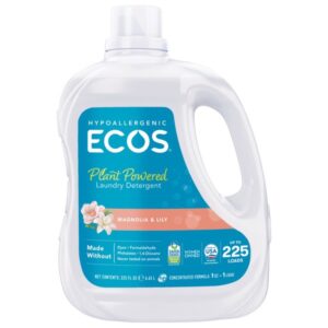ECOS Liquid Laundry Detergent, Hypoallergenic, HE Compatible, Magnolia and Lily Scent, 225 fl oz