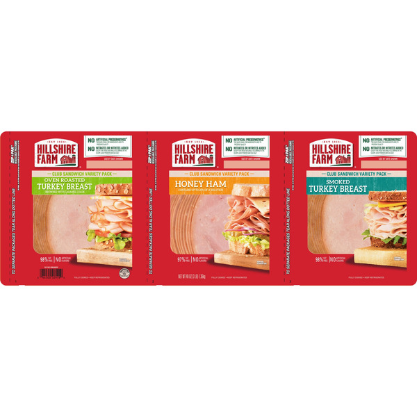 Hillshire Farm Lunchmeat, Sliced, Club Sandwich Variety Pack, 1 lb, 3 ct